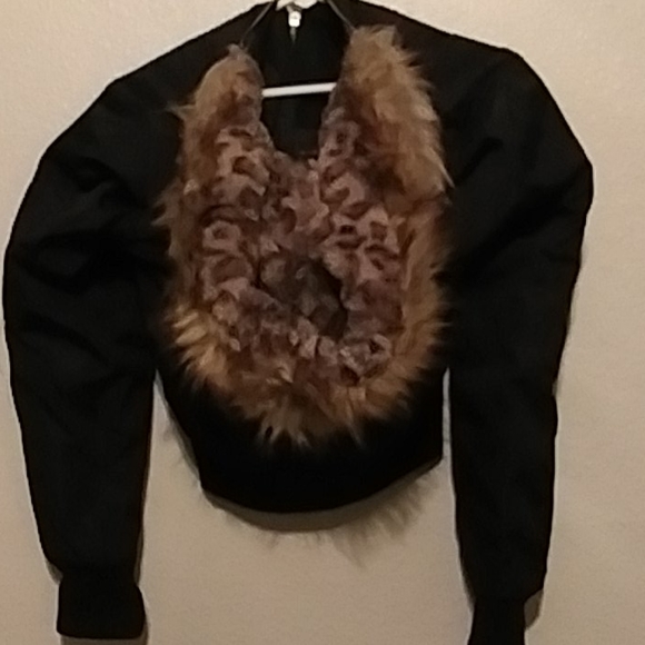 Rue 21 black/leopard print faux furcrop parka sz L - Picture 2 of 7